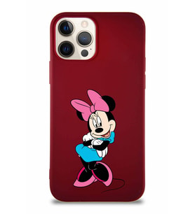 Apple iPhone 12 Pro Soft Premier Kapak Minnie Mouse-D Tasarımlı Silikon Kılıf - Mürdüm (Şeffaf)