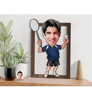 BK Gift Kişiye Özel Erkek Badminton Karikatürlü 3D Ahşap Tablo-1, Sevgiliye Hediye, Arkadaşa Hediye, Doğum Günü Hediyesi