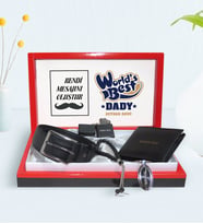 BK Gift Kişiye Özel Dünyanın En İyi Babası Tasarımlı Mesajlı Kutuda Cüzdan Kemer Çakmak Tespih ve Anahtarlık Hediye Seti-3