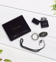 BK Gift Kişiye Özel Cüzdan&Çakmak&Tespih&Anahtarlık Hediye Seti (Siyah)