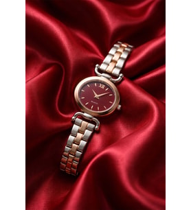 Kadın Çelik Saat Gold & Silver Vintage Klasik Bordo Kadran Old Money Luxury Özel Tasarım Saat