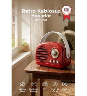 Torima Bluetooth Hoparlör Nostaljik Radyo USB TF Destekli Speaker KTS-1682 Kırmızı