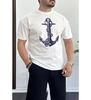 Erkek Oversize %100 Pamuk  Baskılı T-shirt Beyaz Edw158