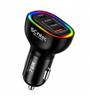 Schitec 78W 3 Portlu Araç Şarj Aleti Çift Type-C PD 30W + USB QC 3.0 Hızlı Şarj RGB Işıklı