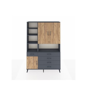 Arges Dolap 8 Raflı 5 Çekmeceli 3 Kapaklı 132x30x195 Antrasit-Çam/Antrasit