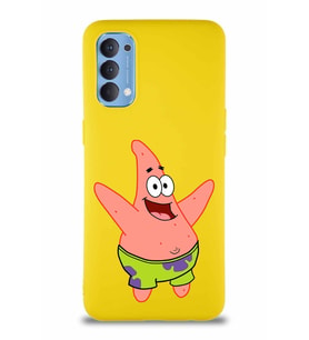 Oppo Reno 4 Soft Premier Kapak Patrick Yıldız Tasarımlı Silikon Kılıf - Sarı (Şeffaf)