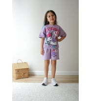 Cg Kids Kuromi Kız Çocuk Tshirt ve şort Alt Üst Takım Süper Kalite (Mor Cilt)
