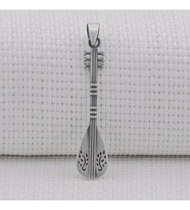 925 Ayar Gümüş Baglama Saz Model Kolye Ucu (Siyah)