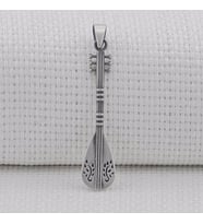 925 Ayar Gümüş Baglama Saz Model Kolye Ucu (Siyah)