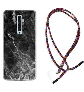 Oppo Reno 2Z 4 Lite 4 Pro 5 6 7 A31 Kılıf Boyun Asklı Rasta Silikon Kara Mermer 1375