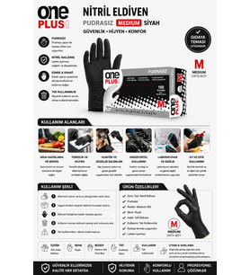 One Plus Nitril Eldiven Pudrasız Medium Siyah 100'lü Paket