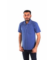 ESERIS - Polo Yaka Kısa Kol Pike Tişört - İndigo Mavi
