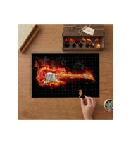 Alevli Gitar Tasarımı 240 parça Ahşap Puzzle Ahşap Kutuda MP00101
