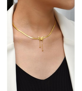 Mona Roza Collection Çok Şık Altın Rengi Gold Butterfly/Kelebek Çelik Kolye
