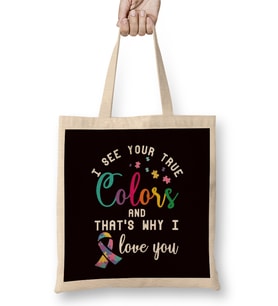 True Autism Colors Autistic Awareness Ribbon Special Needs Bez Çanta Uzun Saplı