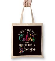 True Autism Colors Autistic Awareness Ribbon Special Needs Bez Çanta Uzun Saplı