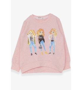 Breeze Kız Çocuk Sweatshirt Pullu Kız Baskılı 3-8 Yaş, Somon Melanj