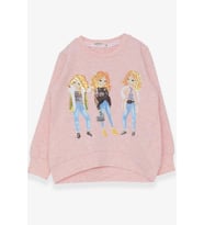 Breeze Kız Çocuk Sweatshirt Pullu Kız Baskılı 3-8 Yaş, Somon Melanj