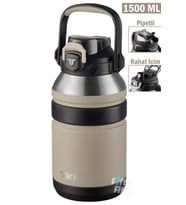 TKK 1500 ML Profesyonel Kamp Matarası/Çelik Termos Çift Kullanım Pipetli/Rahat İçim 12/24 Yalıtım -20311500 (Kirli Beyaz)