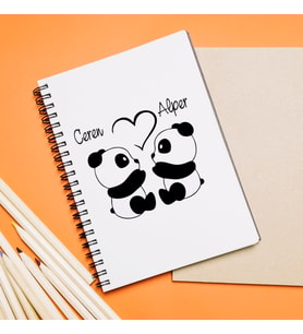 Panda Sevgili Çift Tasarımlı Defter Kişiye Özel