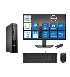 Dell Pc Pro Mıcro QCM1250 Intel® Ultra 7 265T 80GB Ddr5 1tb SSD Intel® Graphicsdell 23.8 Fhd Mon.  WIN11PRO Mini Masaüstü Bilgisayar BTO10723P28+ZETTAUSBBELLEK
