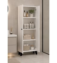 Meltem No.1 Çok Amaçlı Banyo Dolabı Ayarlanabilir Raflı Kapaklı Havlu ve Temizlik Dolabı