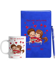 Sevgililer Gününe Özel Mavi Defter Kalem & Kupa Hediye Seti 14