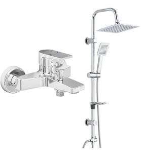 ECA Dalia Banyo Bataryası+T-MAY Banyo Çam Kare Tepe Duş Takımı Seti Paslanmaz Kr (Krom)