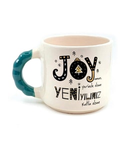 Joyumuz Yerinde Olsun Baskılı Yeşil Kulplu Boncuk Yılbaşı Kupası