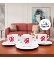 Love Temalı 6'lı Kahve Fincan Seti-010 (Çok Renkli)