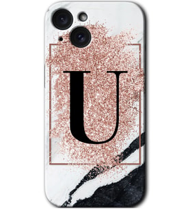 İphone 15 Plus Kılıf HD Desen Baskılı Kılıf - Pembe Mermer Desenli U Harfi