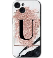 İphone 15 Plus Kılıf HD Desen Baskılı Kılıf - Pembe Mermer Desenli U Harfi