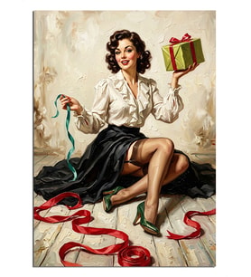 Hediye Kutusuyla Retro Pin Up Dekoratif Kanvas - Mdf Ahşap Tablo