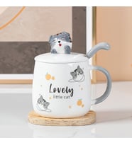 Sevimli Kedi Seramik Kupa, Gri, 12x8 (Gri)