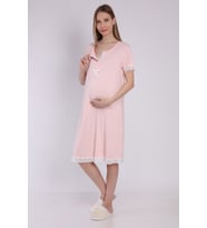 Luvmabelly MYRA9592 Önden Çıt Çıtlı Dantelli Hamile Geceliği -Pembe