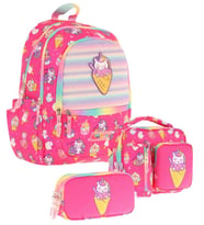 Kaukko Kids Üçlü Kız Çocuk İlkokul Okul Çantası Seti (L5227+L7227+L8227) Pembe - Kauçuk Dondurma