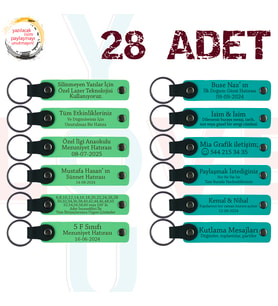 F Yeşili & K Turkuaz, Yılbaşı Kutlamalarına Küçük Hatıra 28’li Set, Mesajlı Deri Hatıra Anahtarlık