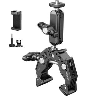 Süper Kelepçe 3 "Çift Ballhead Sihirli Kol, Soğuk Ayakkabı, 1/4" 3/8" Konular, Telefon/Aksiyon Kamera Montaj Adaptörü Masa Tripod Tüp Crossbar Gimbal Çubuklar için SmallRig GoPro DJI, ST83 ile