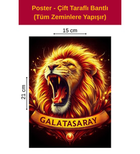 Sarı Kırmızı Aslan Poster, Çift Taraflı Bantlı, Tüm Zeminlere Yapışır, (15 x 21 cm).