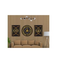Subhanallah & Allahu Ekber Yazılı 3’lü Dekoratif Duvar Tablo ve Saat Seti Siyah Gold Premium MDF