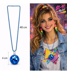Retro Disko Topu Şekilli 80&amp;#39;ler 90&amp;#39;lar Mavi Renk Plastik Kolye