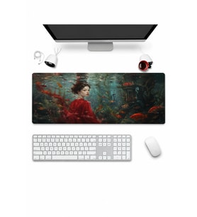 SonicTouch Klavye Mousepad 32x70cm Dikişsiz Pürüzsüz Sıvı Geçirmez Kaymaz Taban Kızıl Akvaryum