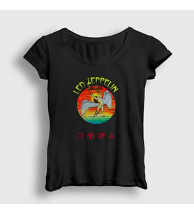 Presmono Kadın Siyah Swan Led Zeppelin T-Shirt 96787tt