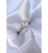 Gümüş Renk Pembe Zirkon Taşlı Kalp Charm Model Pirinç Kadın Ciddi İlişki Yüzüğü
