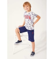 U.S. Polo Assn 1356 Garson Flowered Details Erkek Çocuk Bermuda Takım (Krem)
