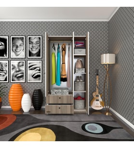 Kenzlife gardırop 3 kapılı kapaklı 2 çekmeceli manolya crd 173*90*42 gardolap dolap ofis (Karışık)