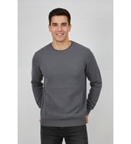 Erkek Büyük Beden Sıfır Yaka Selanik Sweatshirt BGL-ST04871 (Koyu Gri)