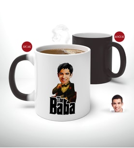 BK Gift Kişiye Özel Babalar Günü Hediyesi Godfather Baba Karikatürlü Sihirli Kupa Bardak-3 (Beyaz)