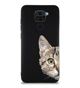 Xiaomi Redmi Note 9 Soft Premier Kapak Catface Tasarımlı Silikon Kılıf - Siyah (Şeffaf)
