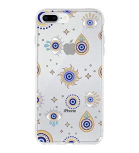 PrintiFy Apple  iPhone 7 Plus ile Uyumlu 1mm Slim Fit Nazar Boncuğu 5 Baskılı Şeffaf  Kılıf